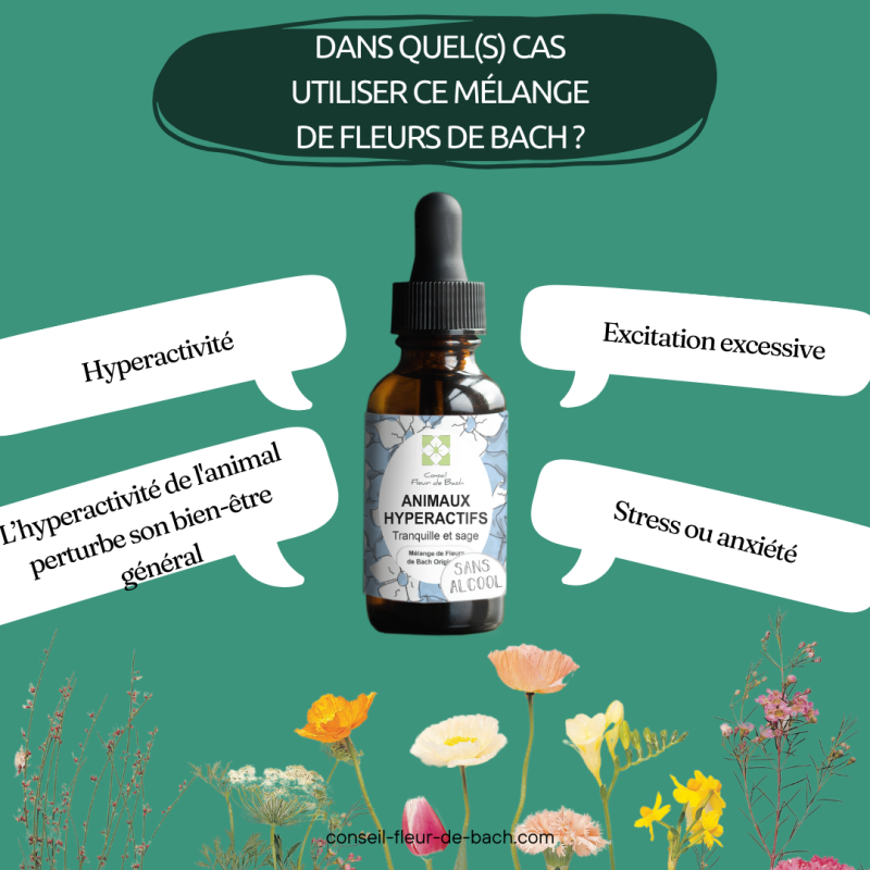 Fleurs de Bach Animaux Hyperactifs Sans Alcool- un mélange Efficace et Naturel