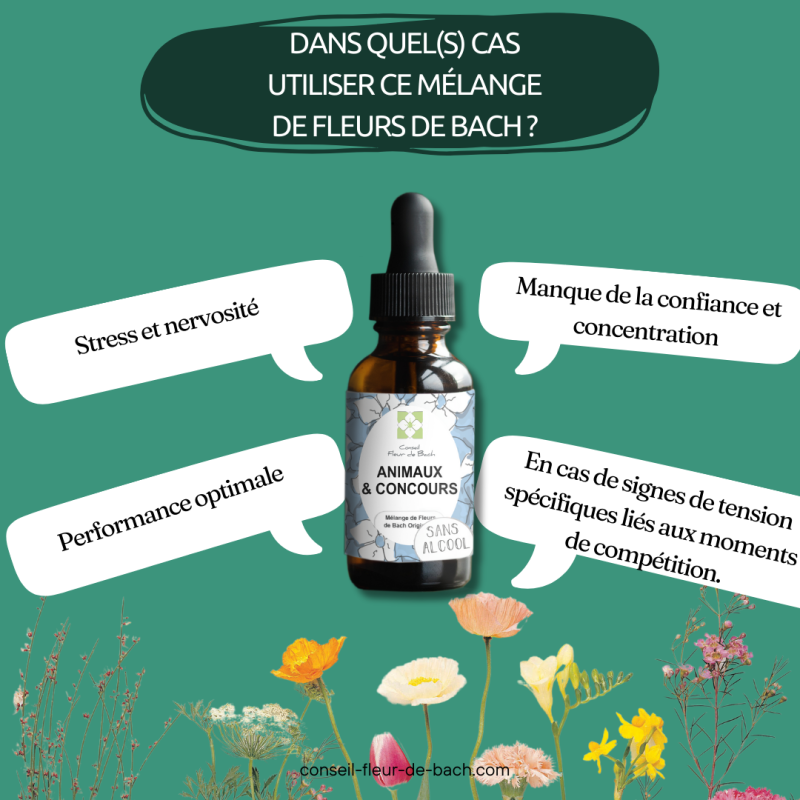 Fleurs de Bach Animaux et Concours Sans Alcool - Un produit naturel
