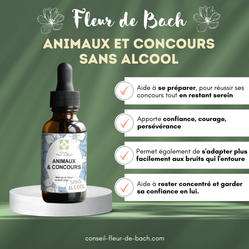 Fleurs de Bach Animaux et Concours Sans Alcool - Un produit naturel