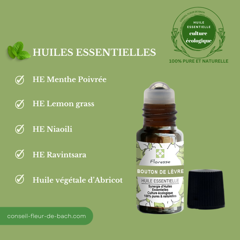 Mélange d'huiles essentielles pour stopper les boutons de fièvre en Roll-on- SOS idéal