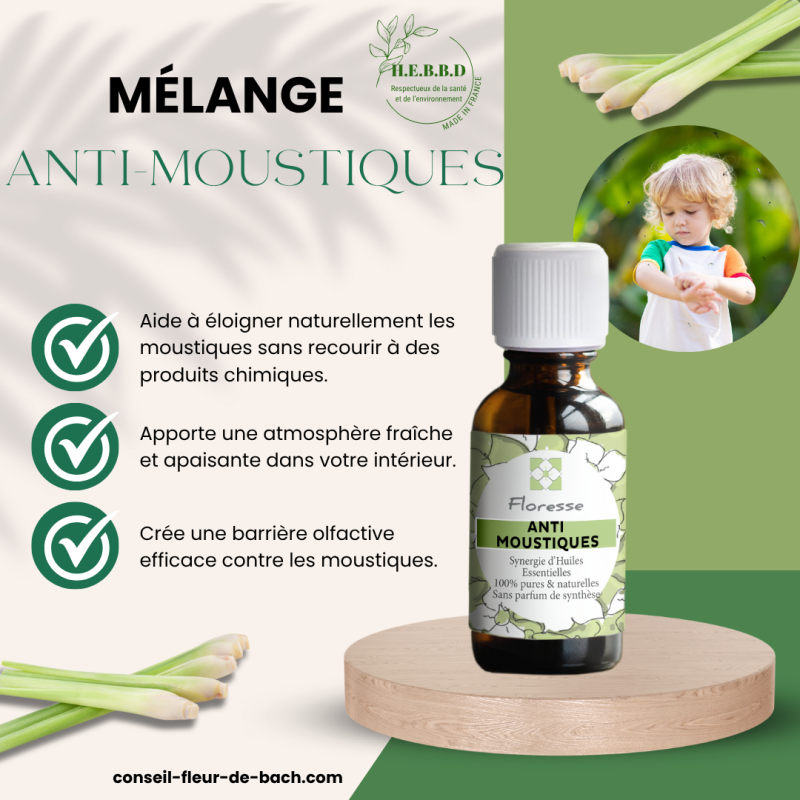 FLORESSE - Mélange d'Huiles essentielles en diffusion pour insectes - Moustiques 20 ML FLORESSE - Mélange d'Huiles essentielles en diffusion pour insectes - Moustiques 20 ML